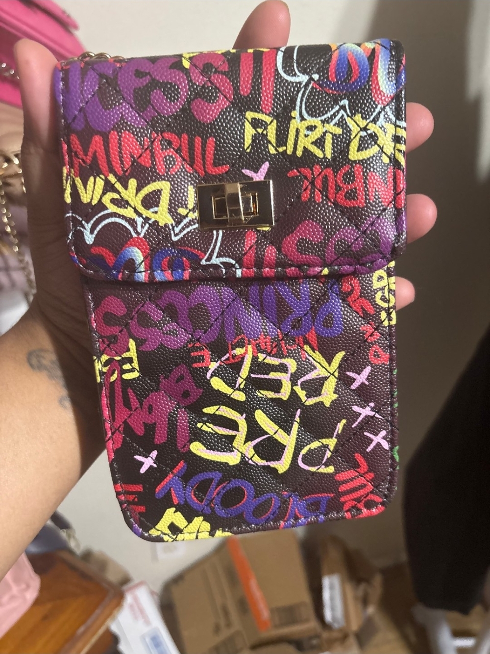 Phone Crossbody Pouch – Graffiti Print (Black)